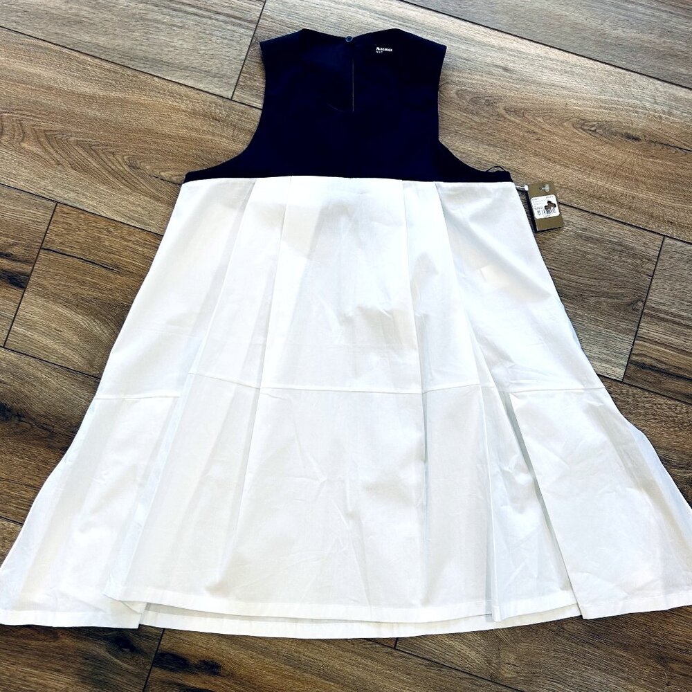 Jil Sander NWT High Neck Sleeveless Flare Tunic Top Navy & White Italy $350